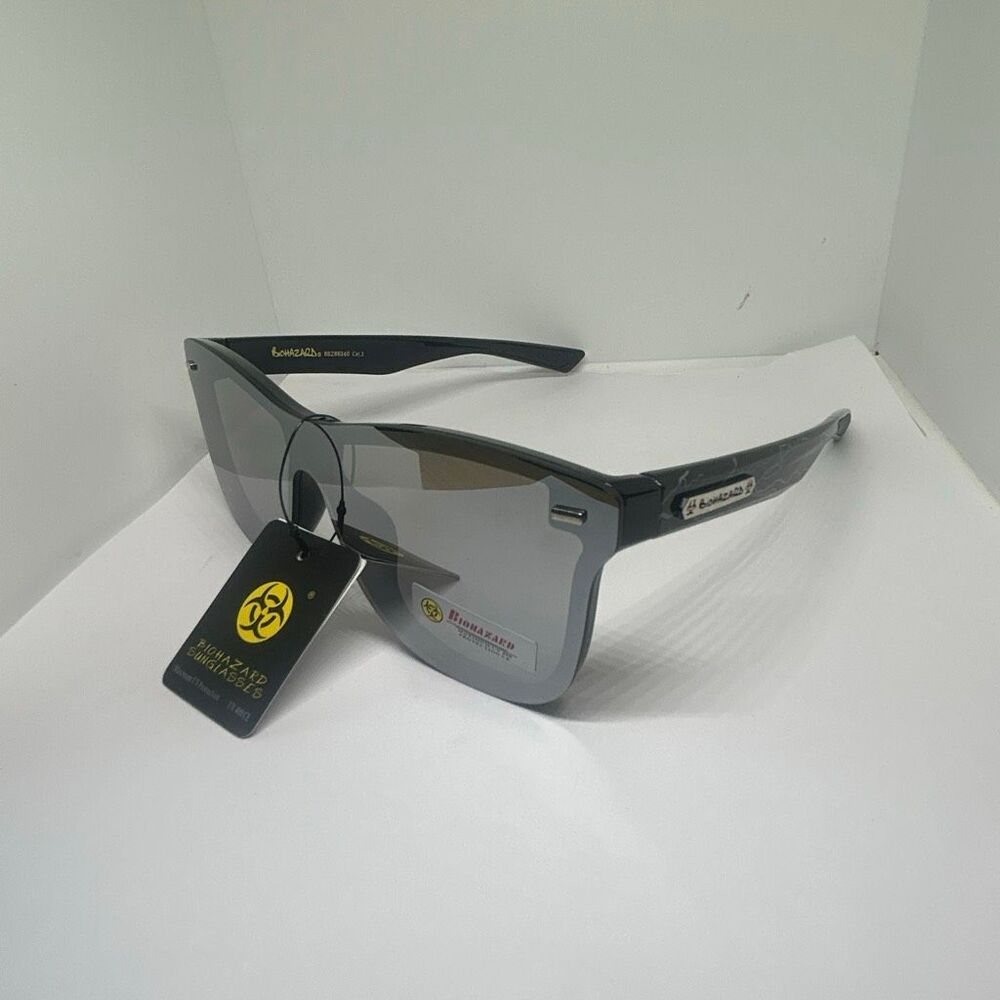 Biohazard Shield Sunglasses UV400 Mirrored Lens Wraparound Unisex